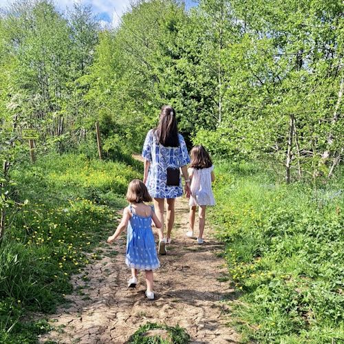 Ana hiking with the kids